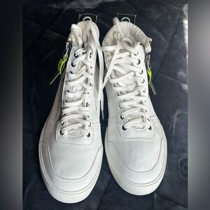 Diesel White High-Top Sneakers with Yellow Zip Pull
